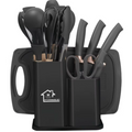 Kit Completo Jogo Utensílios de Cozinha Luxo 19 Peças Com Tábua em Silicone Espátula Faca Tesoura