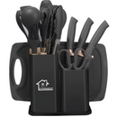 Kit Completo Jogo Utensílios de Cozinha Luxo 19 Peças Com Tábua em Silicone Espátula Faca Tesoura